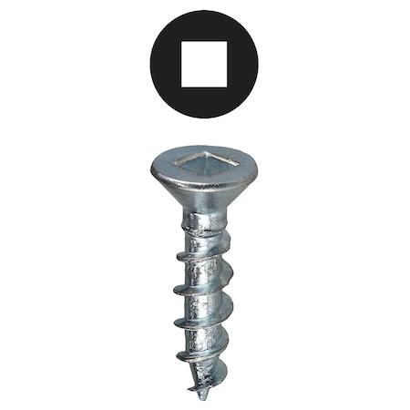 Wood Screw, #8, 1 In, Zinc Plated Carbon Steel Flat Head Square Drive, 100 PK